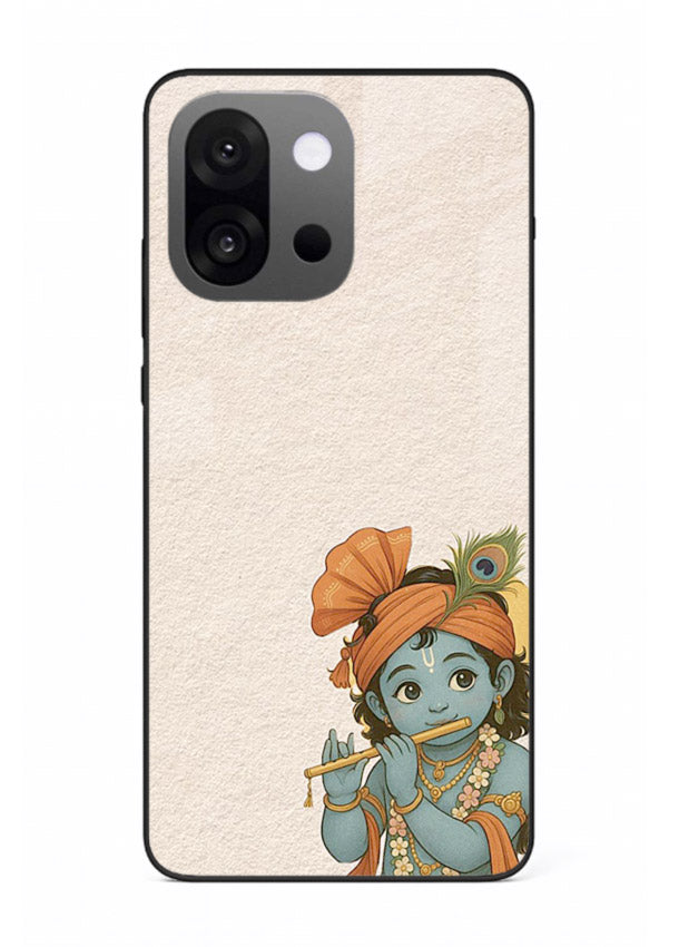 Krishna holding flute minimal beige OnePlus 13s glass back devotional cover