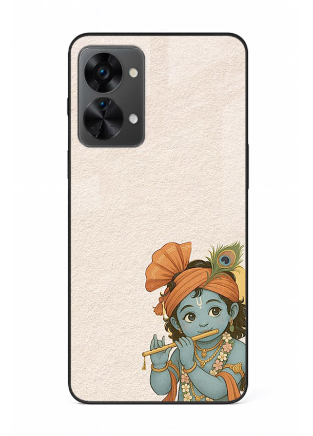 Krishna holding flute minimal beige OnePlus Nord 2T glass back devotional cover