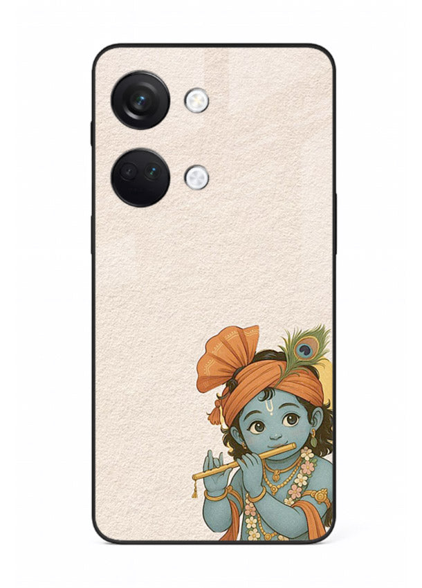 Krishna holding flute minimal beige OnePlus Nord 3 glass back devotional cover