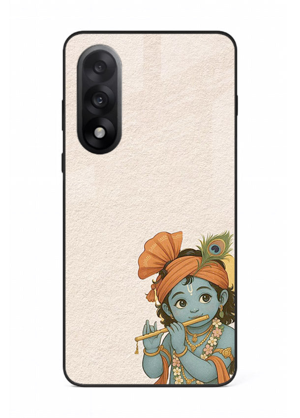Krishna holding flute minimal beige OnePlus Nord 5 glass back devotional cover