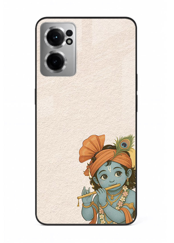 Krishna holding flute minimal beige OnePlus Nord CE2 5G glass back devotional cover