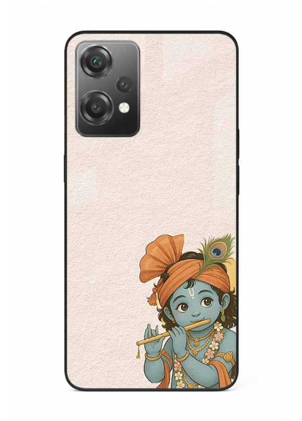 Krishna holding flute minimal beige OnePlus Nord CE2 Lite 5G glass back devotional cover