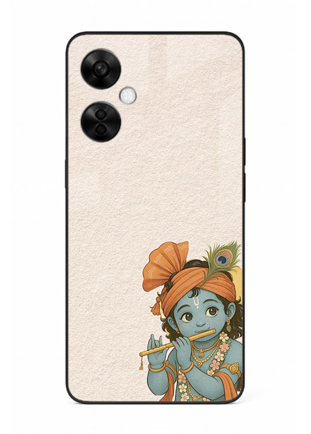 Krishna holding flute minimal beige OnePlus Nord CE3 Lite glass back devotional cover