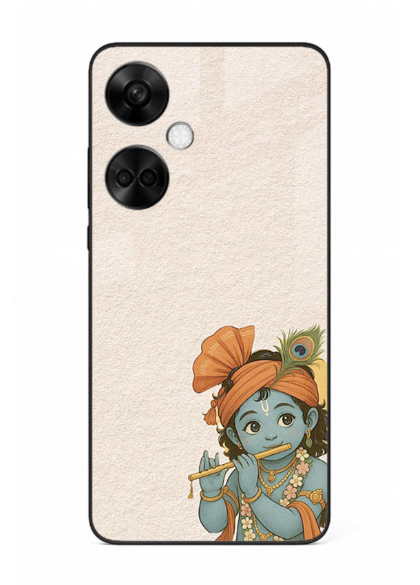 Krishna holding flute minimal beige OnePlus Nord CE3 glass back devotional cover