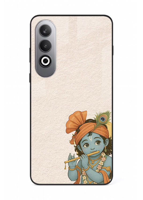 Krishna holding flute minimal beige OnePlus Nord CE4 glass back devotional cover