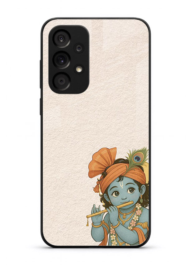 Krishna holding flute minimal beige Samsung M32 5G glass back devotional cover