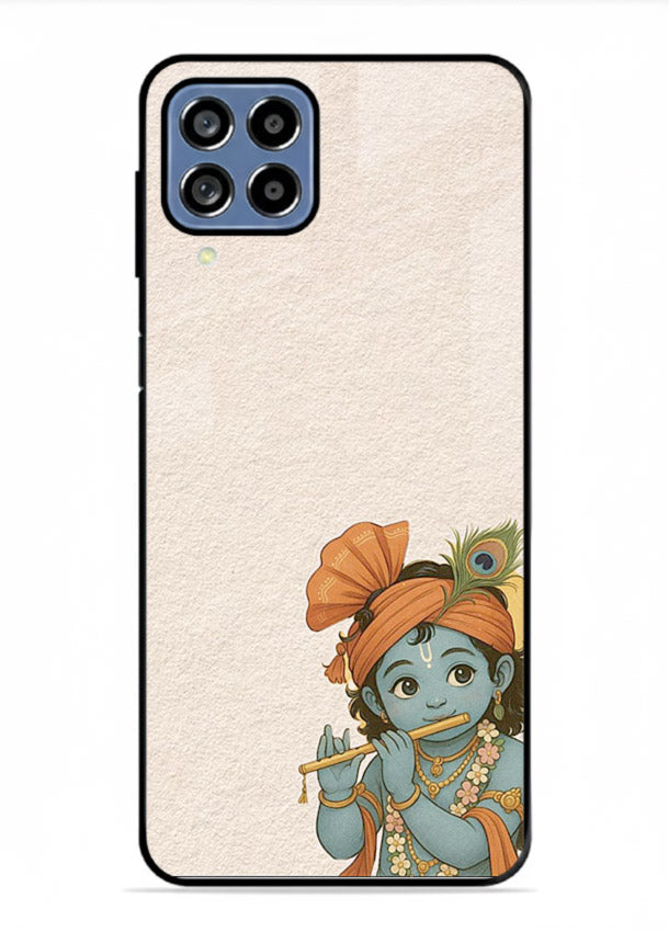 Krishna holding flute minimal beige Samsung A22 4G glass back devotional cover