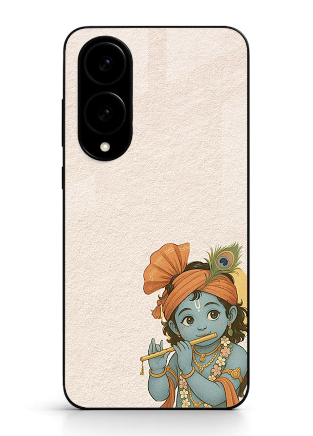 Krishna holding flute minimal beige Samsung S25 Edge glass back devotional cover