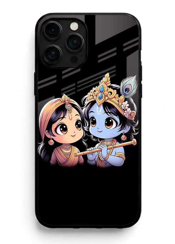 Cute Radha Krishna on dark theme iphone 12 pro max glass back devotional couple case
