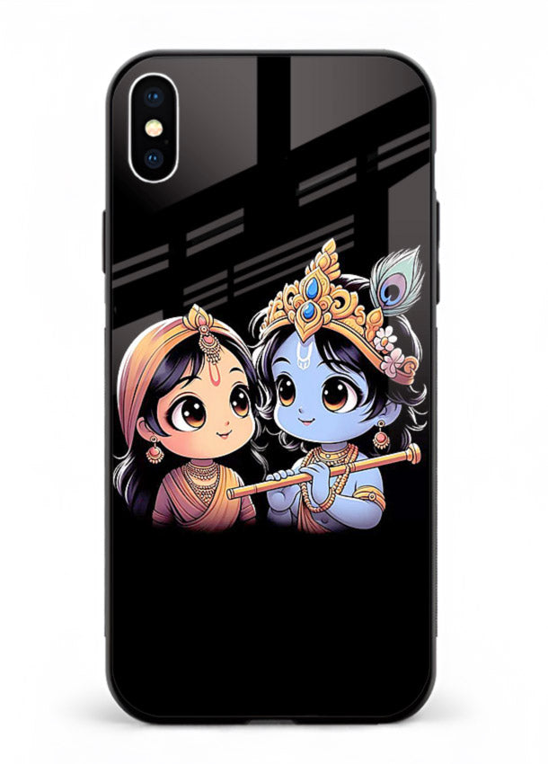 Cute Radha Krishna on dark theme iphone xs max glass back devotional couple case