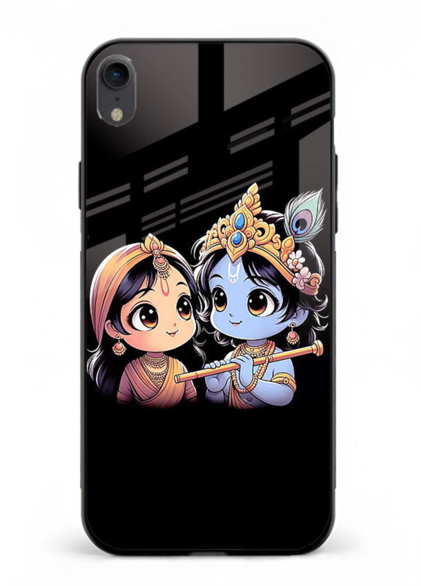 Cute Radha Krishna on dark theme iphone xr glass back devotional couple case