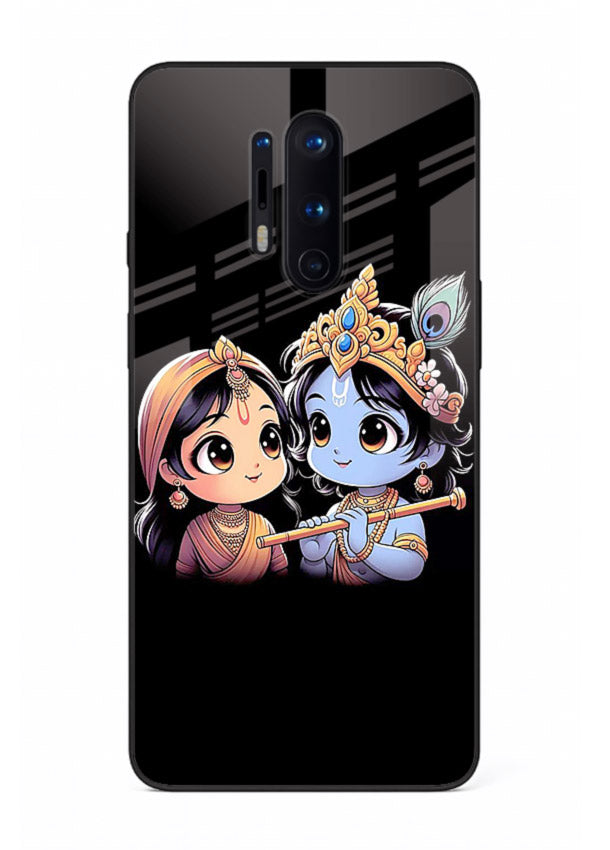 Cute Radha Krishna on dark theme OnePlus 8 Pro glass back devotional couple case