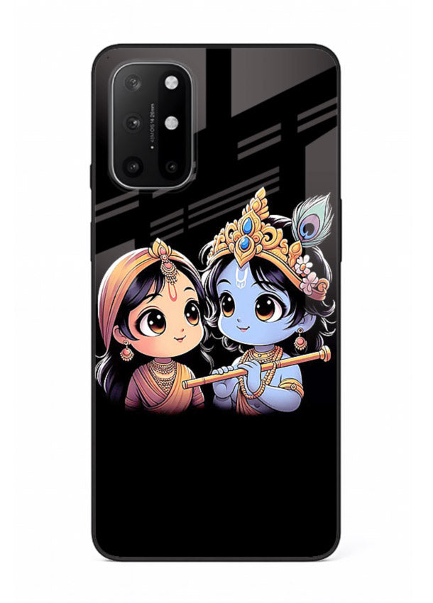Cute Radha Krishna on dark theme OnePlus 8T glass back devotional couple case