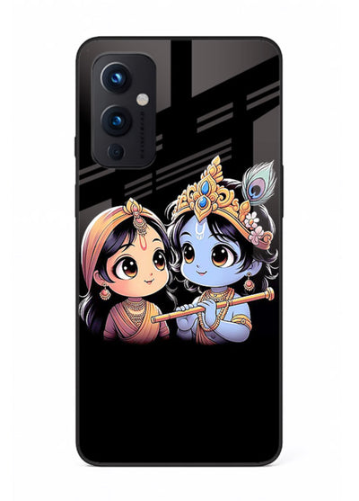 Cute Radha Krishna on dark theme OnePlus 9 Pro glass back devotional couple case