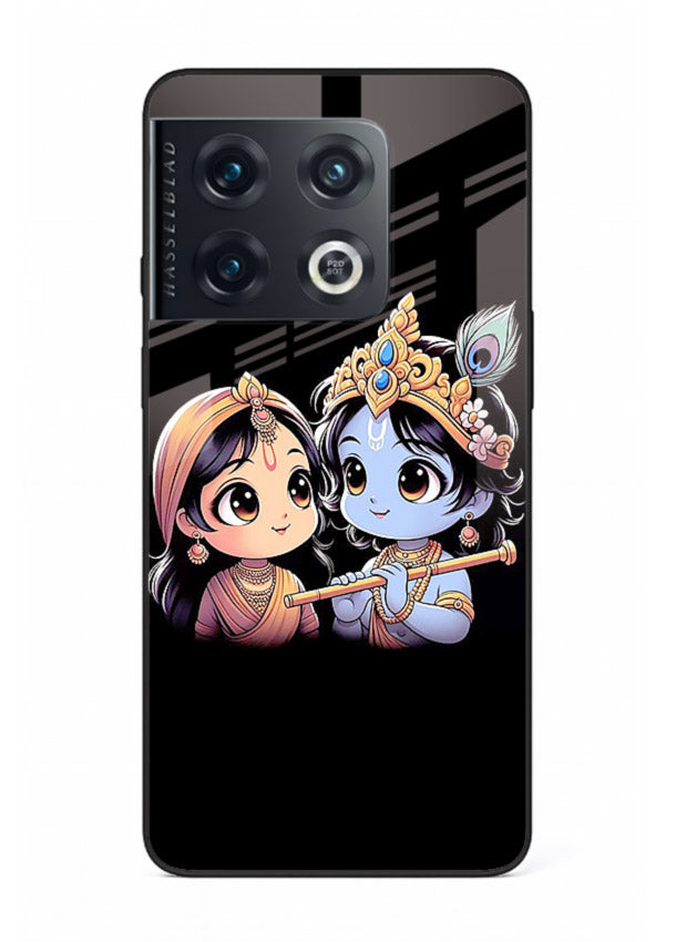 Cute Radha Krishna on dark theme OnePlus 10 Pro glass back devotional couple case