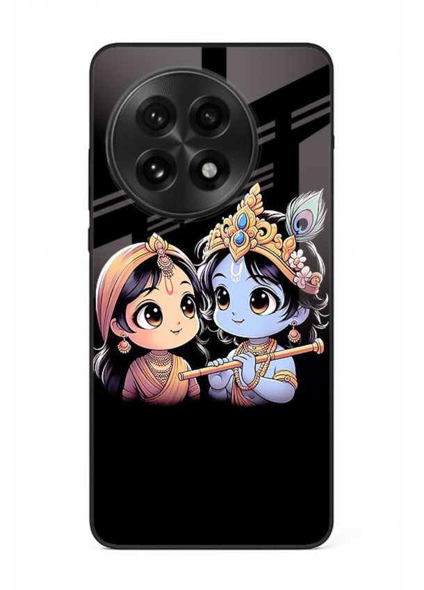 Cute Radha Krishna on dark theme OnePlus 13 glass back devotional couple case