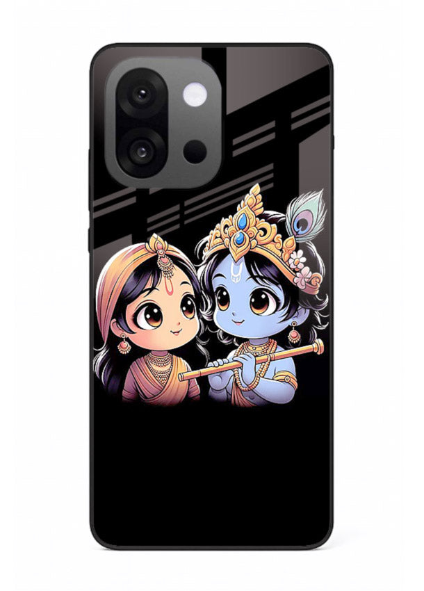 Cute Radha Krishna on dark theme OnePlus 13s glass back devotional couple case