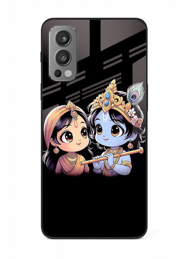 Cute Radha Krishna on dark theme OnePlus Nord 2 glass back devotional couple case