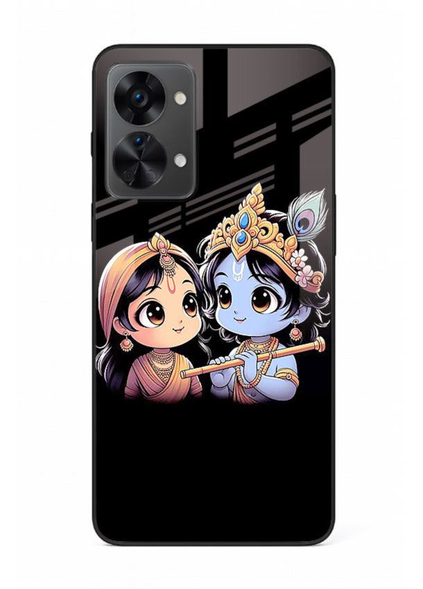 Cute Radha Krishna on dark theme OnePlus Nord 2T glass back devotional couple case