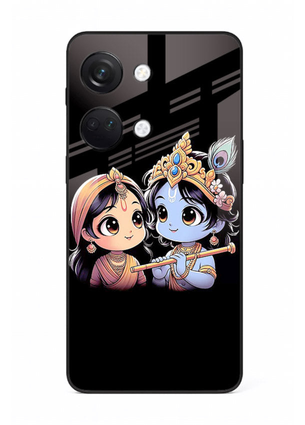 Cute Radha Krishna on dark theme OnePlus Nord 3 glass back devotional couple case