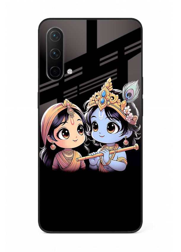 Cute Radha Krishna on dark theme OnePlus Nord CE 5G glass back devotional couple case
