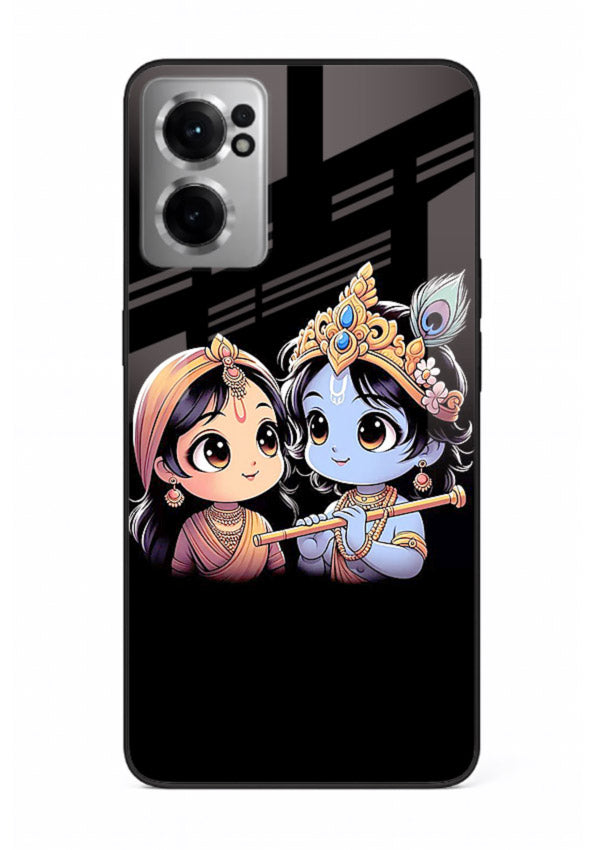 Cute Radha Krishna on dark theme OnePlus Nord CE2 5G glass back devotional couple case