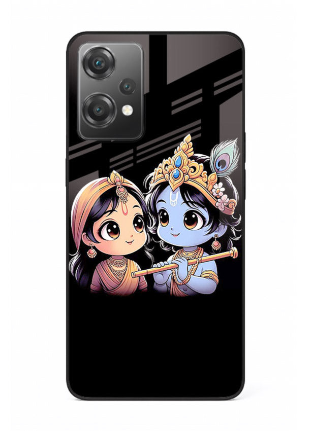Cute Radha Krishna on dark theme OnePlus Nord CE2 Lite 5G glass back devotional couple case
