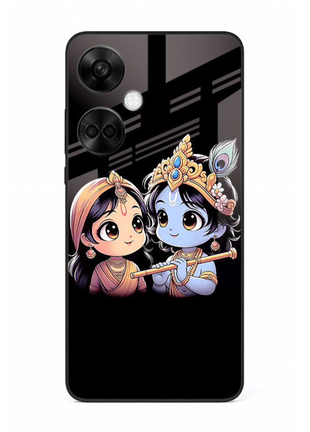 Cute Radha Krishna on dark theme OnePlus Nord CE3 glass back devotional couple case
