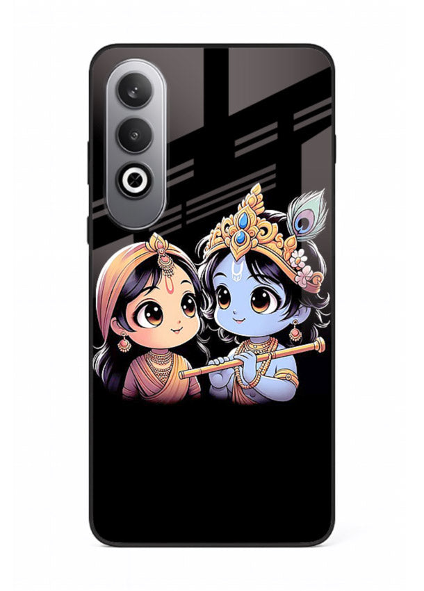 Cute Radha Krishna on dark theme OnePlus Nord CE4 glass back devotional couple case