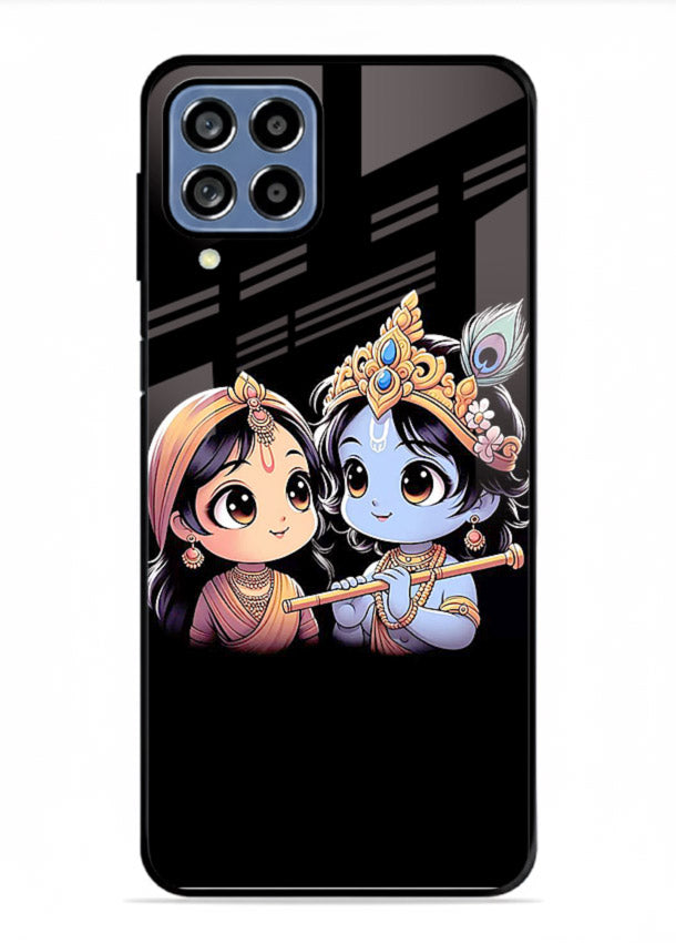 Cute Radha Krishna on dark theme Samsung M33 5G glass back devotional couple case