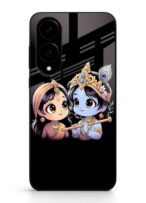 Cute Radha Krishna on dark theme Samsung S25 Edge glass back devotional couple case