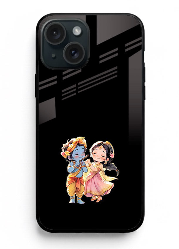 Radha Krishna tiny hearts design iphone 13 mini black glass romantic devotional cover