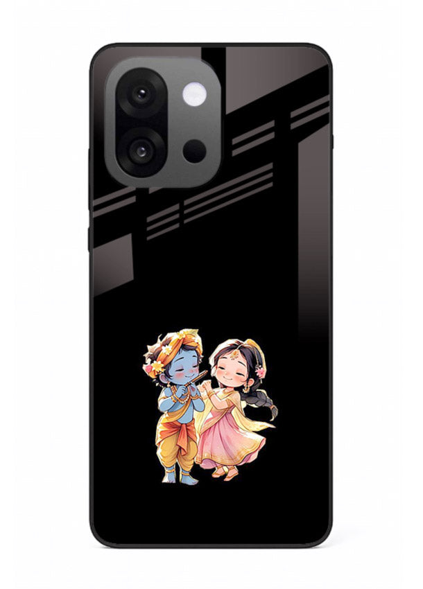 Radha Krishna tiny hearts design OnePlus 13s black glass romantic devotional cover