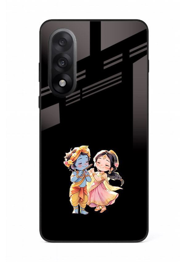 Radha Krishna tiny hearts design OnePlus Nord 5 black glass romantic devotional cover