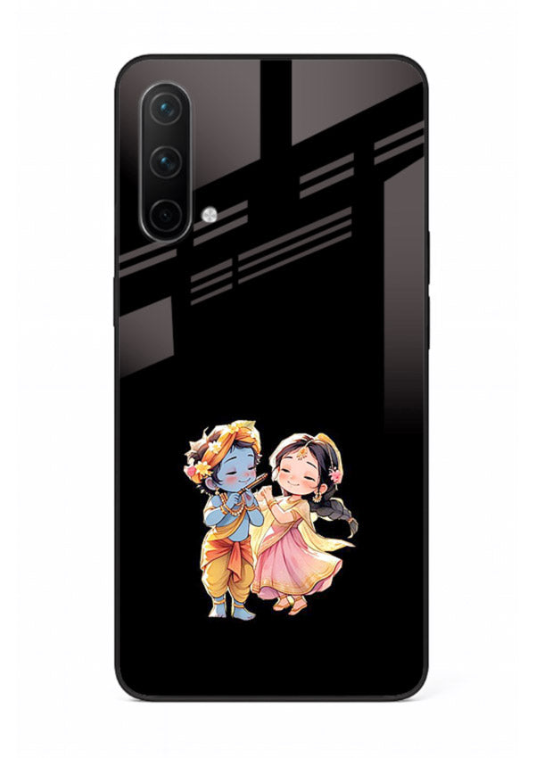 Radha Krishna tiny hearts design OnePlus Nord CE 5G black glass romantic devotional cover