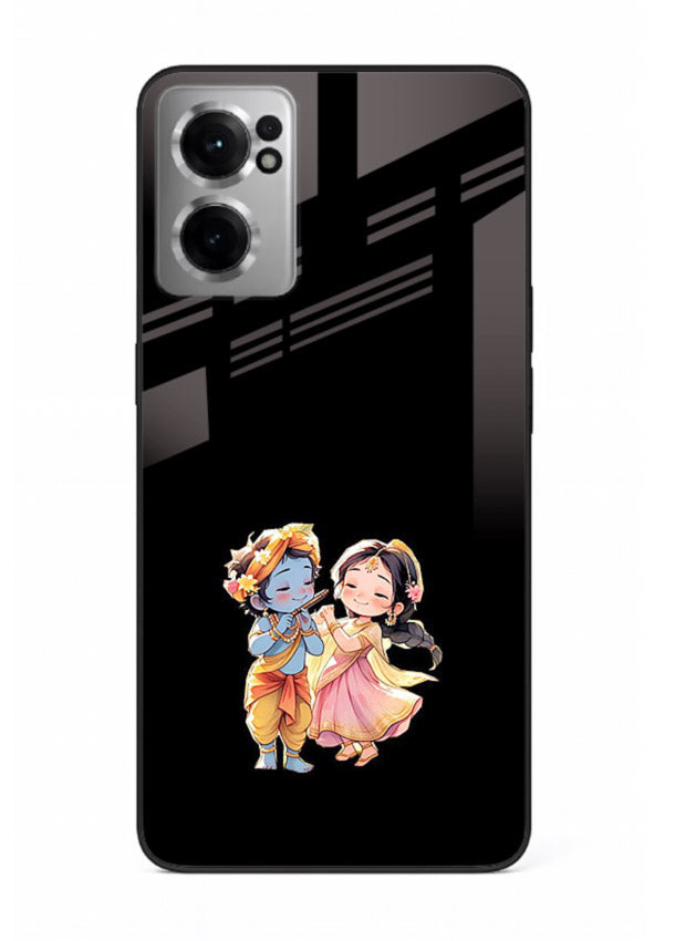 Radha Krishna tiny hearts design OnePlus Nord CE2 5G black glass romantic devotional cover