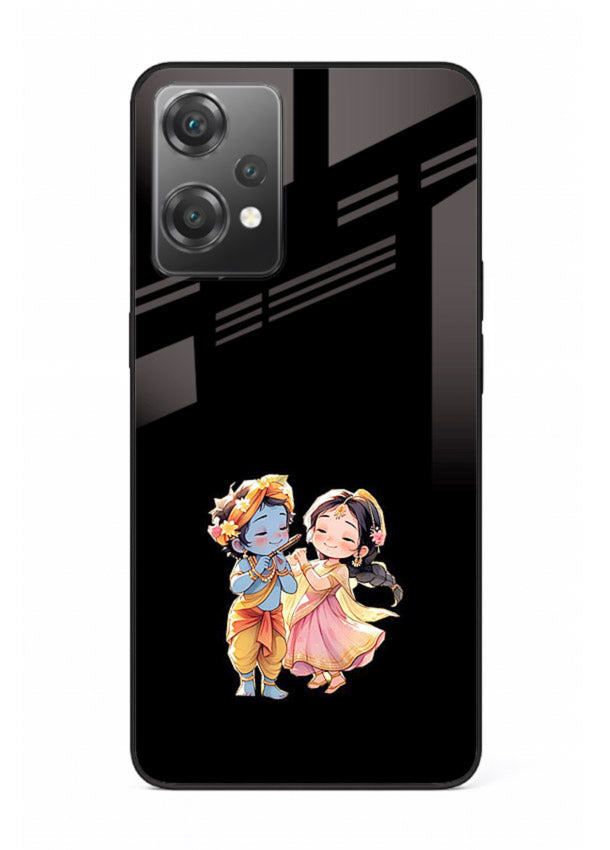 Radha Krishna tiny hearts design OnePlus Nord CE2 Lite 5G black glass romantic devotional cover
