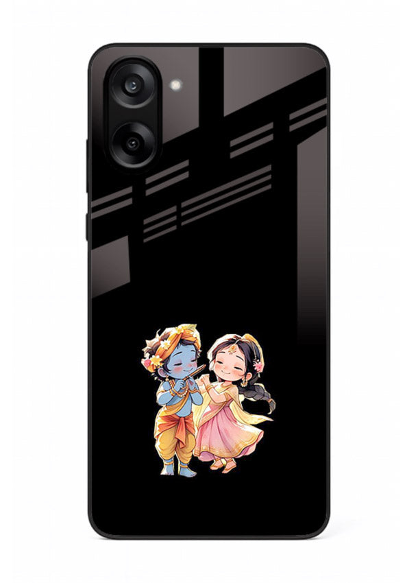 Radha Krishna tiny hearts design OnePlus Nord CE5 black glass romantic devotional cover