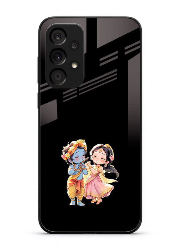 Radha Krishna tiny hearts design Samsung A33 5G black glass romantic devotional cover