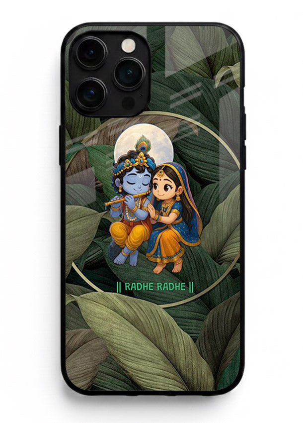 Radha Krishna leaves nature art iphone 11 pro max glass green devotional cover