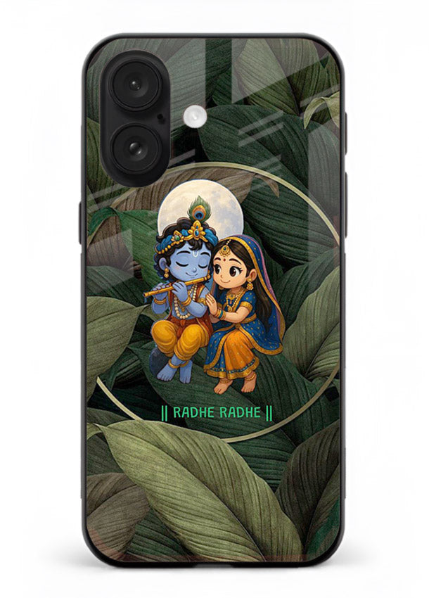 Radha Krishna leaves nature art iphone 18 glass green devotional cover