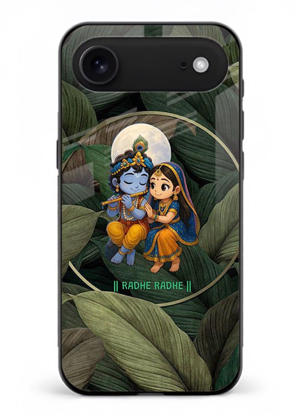 Radha Krishna leaves nature art iphone 18 air glass green devotional cover