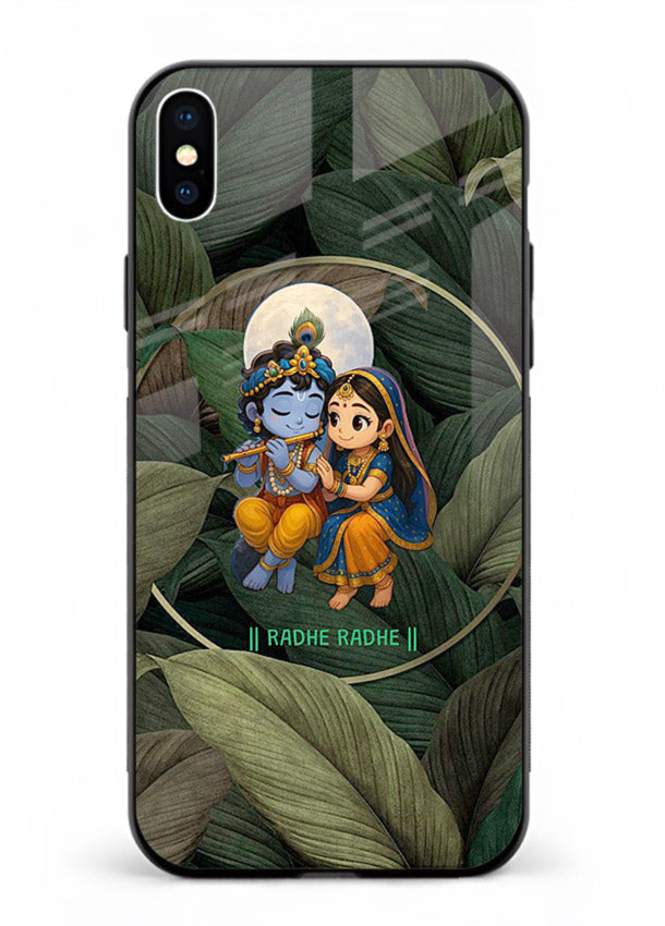 Radha Krishna leaves nature art iphone xs max glass green devotional cover
