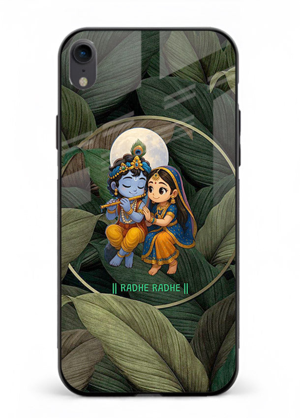 Radha Krishna leaves nature art iphone xr glass green devotional cover