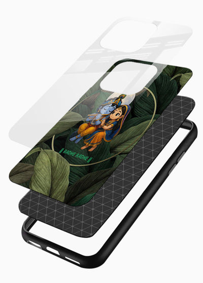 Radha Krishna leaves nature art glossy vibrant premium glass green devotional cover - Angle Layers