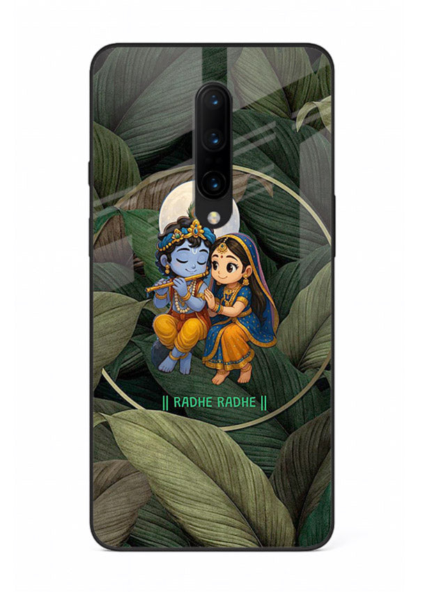 Radha Krishna leaves nature art OnePlus 7 Pro glass green devotional cover