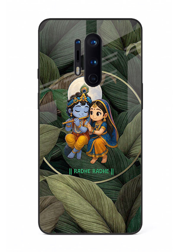Radha Krishna leaves nature art OnePlus 8 Pro glass green devotional cover