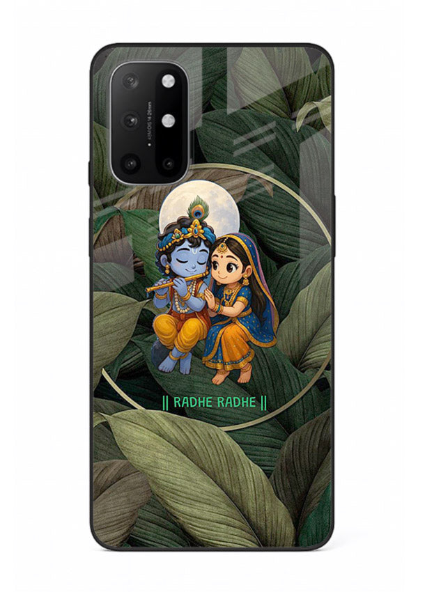 Radha Krishna leaves nature art OnePlus 8T glass green devotional cover