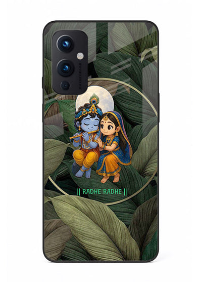Radha Krishna leaves nature art OnePlus 9 Pro glass green devotional cover