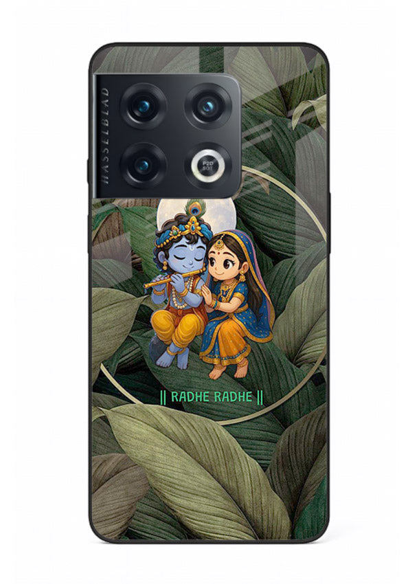 Radha Krishna leaves nature art OnePlus 10 Pro glass green devotional cover